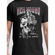 Men's Neil Young Retro Music T-Shirt - "Keep On Rockin' in the Free World" Song Lyrics, Iconic Graph