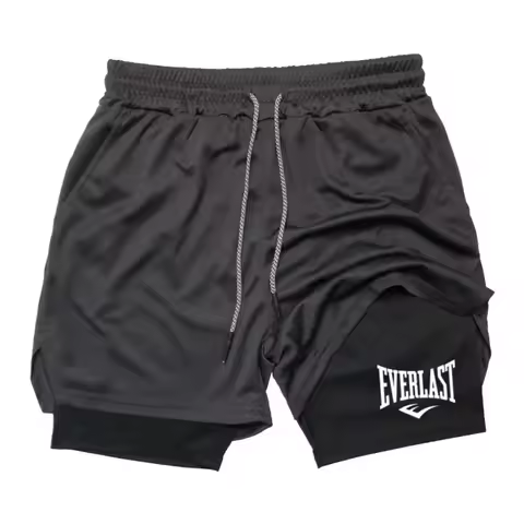Men's compression gym shorts EVERLAST printed sports pants, double layered, quick drying basketball 