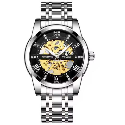 TEVISE Skeleton Watch Men Watch Automatic Mechanical Watch Fashion Luxury Watch Stainless Steel Lumi