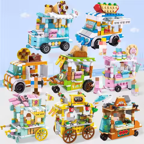 Snack cart Building Blocks Mini City Store Street View Snack Street Children's Toys Boys and Girls G