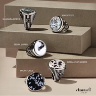 CHANTARA-Stone Ring 92.5% Pure Silver Body Kiwi Jasper Snowflex Kembaba Dalmatian