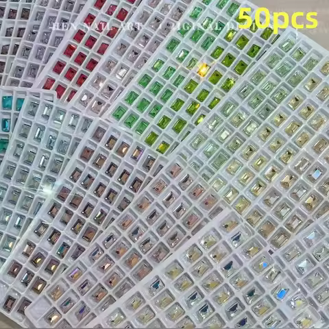 50-Pack K9 Glass Crystal Nail Rhinestone Beads 6x8mm Dazzling Diamond-Like Pointback Gems for Nail A