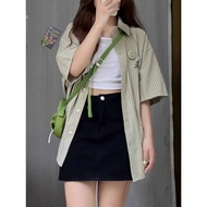 Clearance Sale LK2010 Striped Hawaiian Collar Shirt For Work Or Going Out Short Sleeves 2 Colors Wit