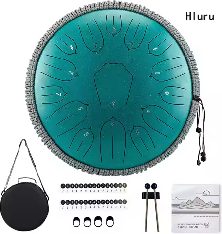 Hluru Music Drum 13 Inch 15 Notes Glucophone Steel Tongue Drum 15 Notes D Tone Ethereal Drum Percuss
