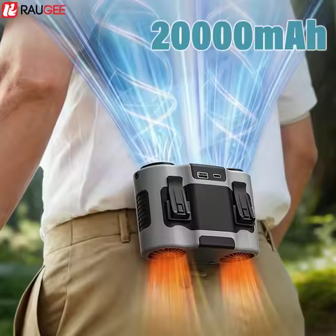 Waist Fan 20000mAh Portable Hanging Neck Fan Rechargeable Waist Clip Fan with Power Bank Dual Airflo
