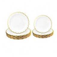 10Pcs/20 Pcs/40pcs/Set, White Paper Scalloped Plate With Gold Foil 9 Inch 7 Inch Disposable White Sc