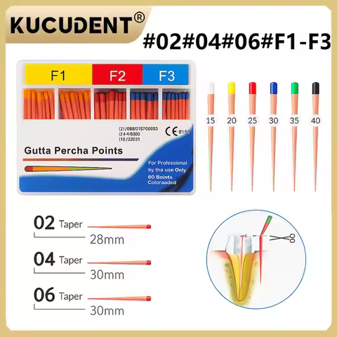 1Box Endodontic Gutta Percha Points - Root Canal Obturation Tips Bars (Taper 0.02/0.04/0.06, F1/F2/F