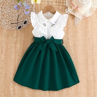 [Manila Stock Fast Delivery] Emerald Green & Burgundy Girls Dress 2-7 Years Old Embroidery Floral Sh
