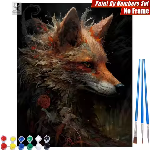 Fox colorful fur DIY Paints By Numbers Set - mysterious abstract wildlife Valentine's Day Gift For W