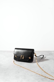 TAS WANITA FENDI FF PLAQUE MINI CROSSBODY BAG BLACK ORIGINAL