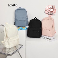 Lovito Preppy Backpack Plain Colorblock Double Shoulder Strap Multi-pocketed Backpacks for Women L41