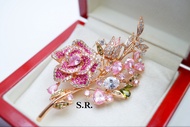 S.R. เข็มกลัดทองคำประทับพลอยเพชร เม็ดละ 0.02 กะรัต เพชร น้ำ100 ขาวสวยไฟดี พร้อมใบรับรองสินค้า เคลือบ
