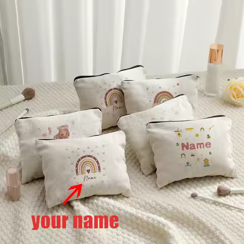 Customizable with Name Mermaid Cute Rainbow Clouds Pastel Dinosaur Toiletry Makeup Bag for Boy Girls