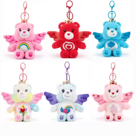 Care Bears Angel Wings Plush Keychain Cute Bear Pendant 15cm Kawaii Bag Charm Soft Stuffed Animal Ke