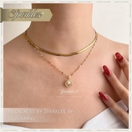 Pearl Shell Necklace + Flat Herringbone Necklace