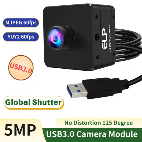 ELP 5MP 60fps Global Shutter USB3.0 Camera Wide Angle No Distortion 120degree High Speed YUY2 35fps 
