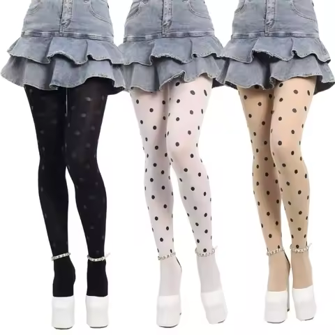 Vintage Dot Patterned Opaque Stockings Pantyhose Silky Footed Tights for Women