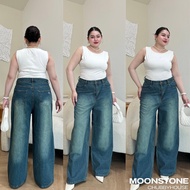 Moonjeans กางเกงยีนส์เอวสูงทรงกระบอกใหญ่สาวอวบ ไซซ์ใหญ่ (BAGGY JEANS) Moonstonechubbyhouse [ Code: 1