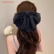 （Fuelthefirer） Rhinestone Hair Clip Mesh Large Bow Women Accessory For Fashion Shows