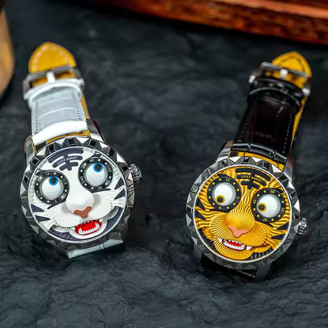 Lucky Harvey Luxury Striking Automaton Tiger Watches For Man Sapphire Crystal Automatic Mechanical L