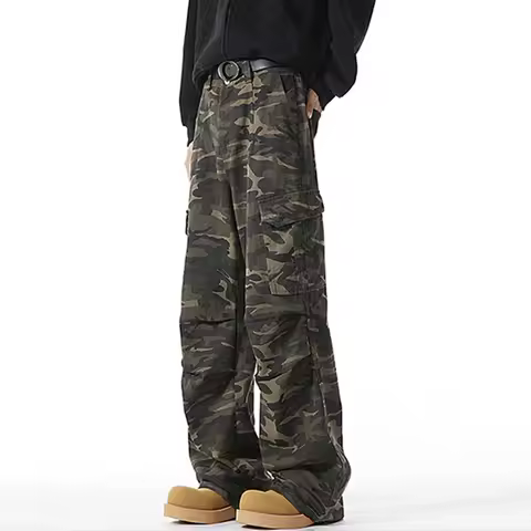 Men Baggy Camouflage Ripstop Cargo Jeans Male Classic Straight Casual Denim Pants American Style Str