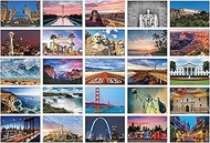 Better Office Products 50 Pack Travel Postcards, Famous US Landmarks and Historical Sites, High Glos