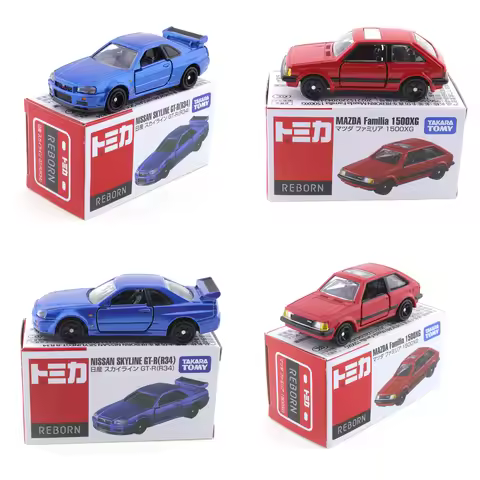 Takara Tomy Tomica No.01-20 Nissan Skyline GT-R R34 MAZDA Familia 1500XG Alloy Toys Motor Vehicle Di