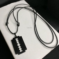 HITAM Black Silver Leather Stainless Steel Razor Pendant Rope necklace for Men and Women blade neckl