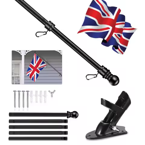 6ft Portable Wall Mounting Wall Bracket Base Banner Rack Flag Pole Holder Flagpole Telescopic Flag P