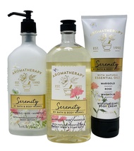 Bath & Body Works Aromatherapy SERENITY Marigold Rose Magnolia trio - Body Lotion - Body wash + Foam