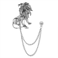 Lapel Pin Bros Jas Rantai Rumbai Kristal Vintage Lion Emas Silver Brooch Aksesoris Jas Kemeja Pria