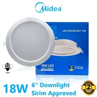 Midea Led Downlight Recessed SIRIM Bulat Round 6" 18W (6500k Daylight/4000k Cool White)