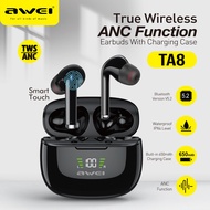 Awei TA8 ANC Wireless Bluetooth earphone TWS Wireless Earphones With LED Digital Display Bluetooth 5.2 Earbuds IPX6 Waterproof Surround stereo Grade 300 Hours Long Standby headphone For all bluetooth mobiles
