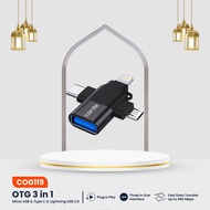 Corde OTG USB 3 in 1 Lightning &amp; Micro USB &amp; Type C USB 3.0 - COG119