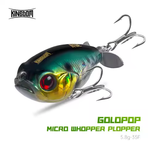 Kingdom Fishing Lure GoldPop Topwater Whopper Popper 35mm 5.4g Floating Wobbler Artificial Hard Bait