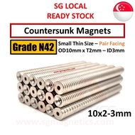 10x2-3mm Magnet Countersunk - OD10 x Thk2mm - ID3mm Neodymium Screw Counter Sunk Neo Magnet  - Pair 