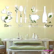 VALENTINE1 Mirror Wall Sticker, Fork DIY Kitchen Acrylic Sticker, Durable Acrylic Bowl Mirror 3D Tableware Decal Wall Decor
