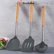 RunSabai Silicone Kitchen Utensils Wooden Handle Non Stick Pot Kitchenware Cooking Heat-resistant So