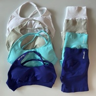 Dfyne Gym Impact Asymmetric Women Seamless Yoga Set Workout Halter Sports Bra Scrunch Bum Shorts