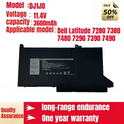 DJ1J0 Dell Laptop Battery for Dell Latitude 7280 7380 7480 7290 7390 7490 New Genuine 11.4V 2600mAh