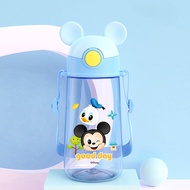 Disney Mickey Cartoon Kids Water Bottle Children Drinking Bottle With Straw Portable Student Cup