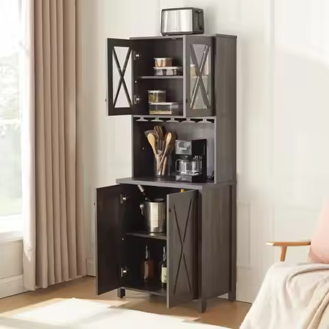 Bar Cabinet for Liquor and Glasses, Dining Room Kitchen Cabinet with Wine Rack