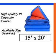 Blue Orange Waterproof Canvas Tarpaulin Sheet Canopy Camping Kanvas Khemah Pasar Malam Penutup Size 15' x 20'