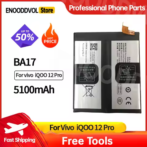 1PC 100% NEW 5100mAh Battery for Vivo IQOO 12PRO High Capacity Long-lasting Battery with Free Tools 