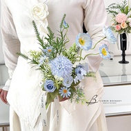 小清新仿真花假花束高级感拉丝球菊玫瑰虞美人手捧花拍照道具装饰Small fresh artificial flower bouquet high sense of wire drawing ballu