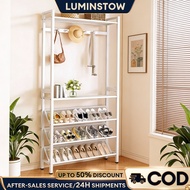 Rak Kasut Lantai Pelbagai Fungsi Multifunction Clothes & Shoe Rack with Hooks, Entryway Storage Orga