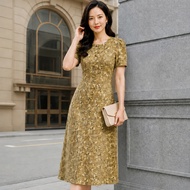 Luxury Middle-Aged Straight Dress with Good Concealer in Stretch Linen Fabric, Comfortable Form DL59