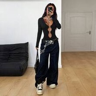 Women's Fall/All-Season Streetwear Rave Outfit Music Festival Y2K Gyaru Cut Out Stretchy Long Sleeve