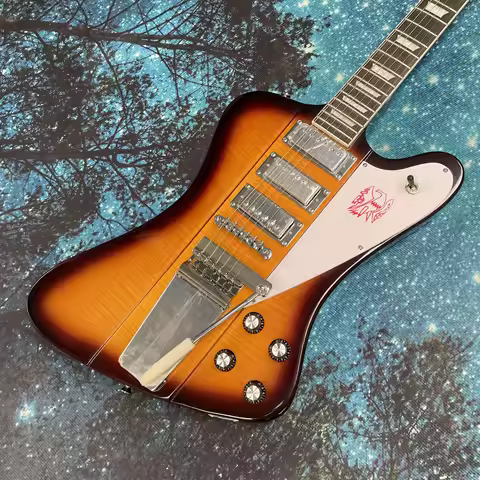 6-String Electric Guitar, Vintage Firebird Style Sunset Gradient Color Trapezoidal Inlays Guitars, B