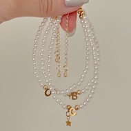 moska 4mm Artificial Pearls Bracelet with Customisable Initials Bracelet for Women Gelang Perempuan